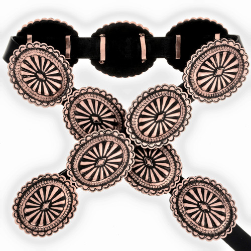 Navajo Hammered Copper Concho Belt Sunray Patterns 24054