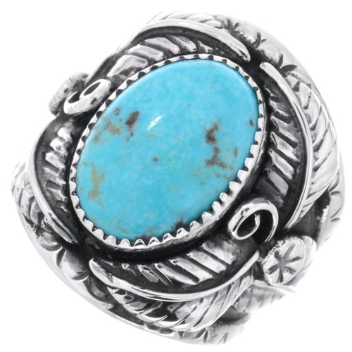Turquoise Silver Navajo Mens Ring 24984