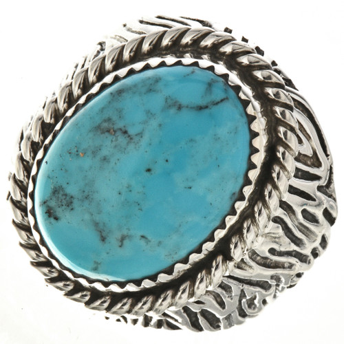 Navajo Turquoise Silver Mens Ring Grooved Sterling Big Boy 29390