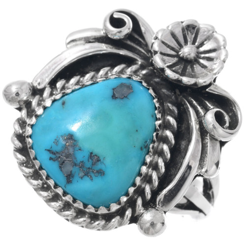Kingman Turquoise Silver Navajo Ring Sterling Ladies Design 29056