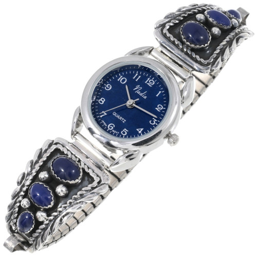 Navajo Lapis Ladies Silver Watch Traditional Sterling Design  display picture 1