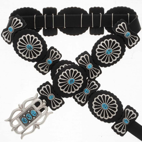 Navajo Turquoise Sterling Concho Belt Pawn Style Genuine  display picture 1
