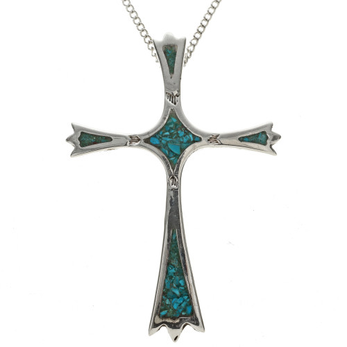 アクセサリー indian jewelry navajo turquoise pendant Unisex Navajo Inlaid Turquoise Cross Pendant with Chain 28513