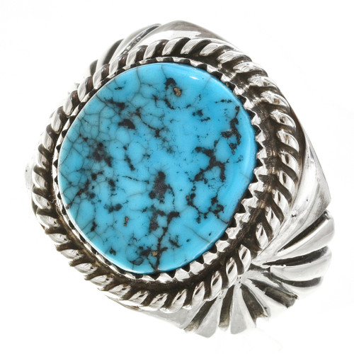 Natural Turquoise Silver Navajo Mens Ring 30133