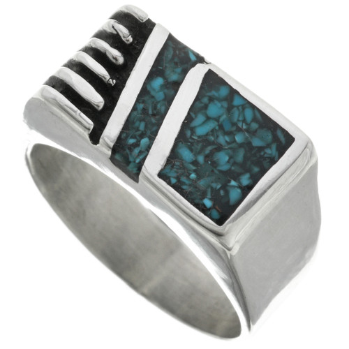 Navajo Inlaid Silver Turquoise Signet Ring 31206