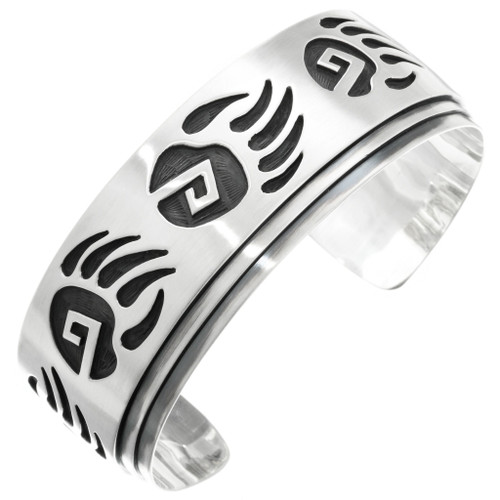 Navajo Overlaid Silver Bear Paw Cuff Sterling Bracelet 32011