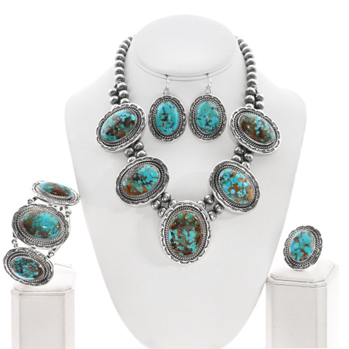 Navajo Number 8 Turquoise Silver Necklace Set Full Sterling Suite