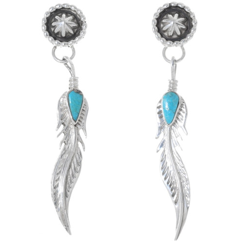 Native American Indian Jewelry Sterling Silver Turquoise Feather Earrings -  Louise Joe