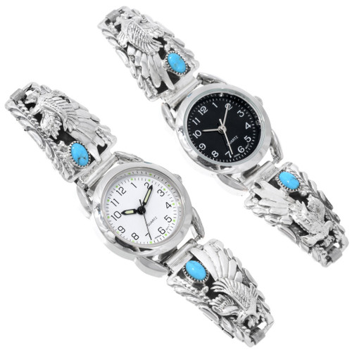 Pretty Ladies Navajo Turquoise Silver Eagle Watch Sterling Design