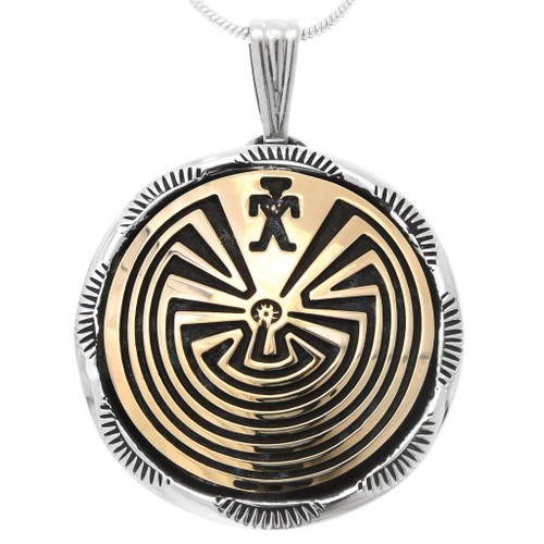 Small Indian Gold Silver Man in the Maze Pendant with Chain 39965