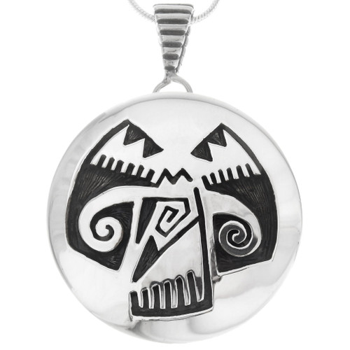 Native American Pueblo Bird Silver Pendant With Chain 40284
