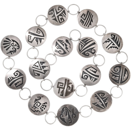 Sterling Link Old Pawn Overlaid Silver Hopi Concho Belt 40490