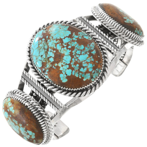 Mens Native American Three Stone Turquoise Silver Cuff Bracelet 40739