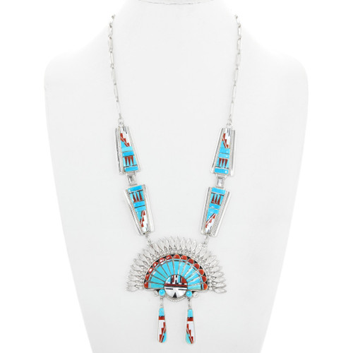 Zuni Inlaid Silver Sunface Ladies Y Necklace by Rayland Edaakie 41159
