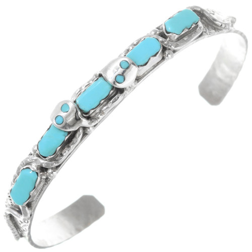 Pretty Zuni Turquoise Silver Bracelet Snake Cuff by Joy Calavaza 41164