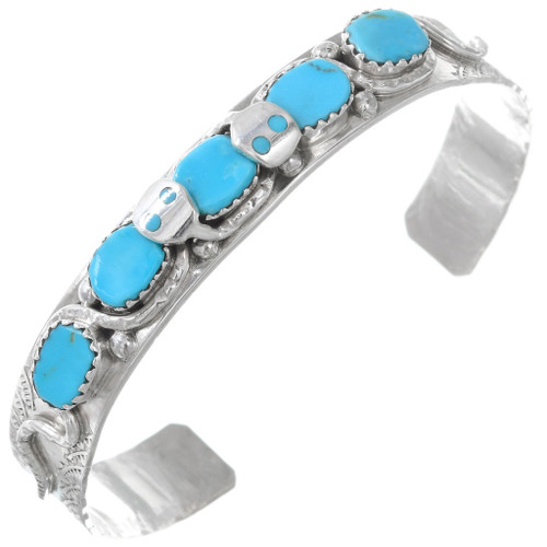 Nice Zuni Turquoise Silver Mens Cuff handmade by Joy Calavaza 41245