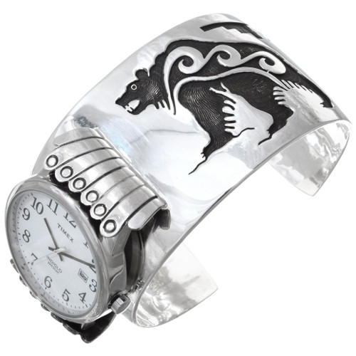 Michael Sockyma Hopi Silver Bear Big Boy Watch Cuff Sterling 41656