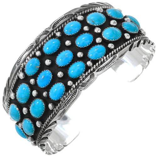 Mens Native American Turquoise Cluster Silver Cuff Bracelet 17238