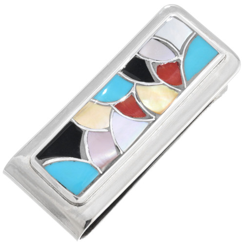 Authentic Zuni Multistone Inlay Silver Money Clip 42971