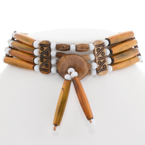 SIMADA様依頼アイテム（Bone necklece） Native American Style Bone Brown Medallion Choker 43289