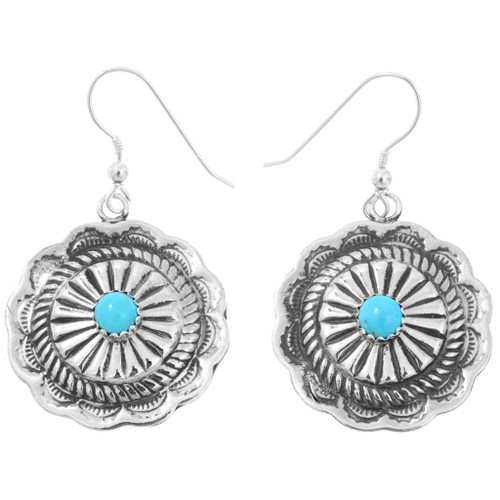 Authentic Turquoise Silver Concho Dangle Earrings French Hooks 43709
