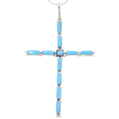 Zuni Needlepoint Turquoise Silver Cross Pendant by Phyllis Panteah