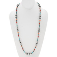 Graduated Navajo Desert Pearls Spiny Oyster Coral Turquoise Necklace 44068