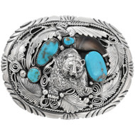 Sterling Silver Charging Bear Turquoise Bear Claw Belt Buckle 44311