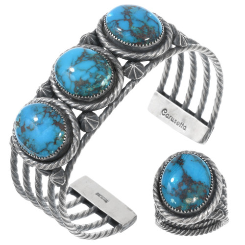 NAVAJO BISBEE TURQUOISE & SILVER バングル Bracelet - Navajo Bisbee Turquoise & Silver Stamping by