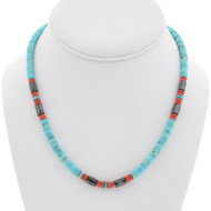 Turquoise Coral Hematite Navajo Beaded Choker Necklace 44501