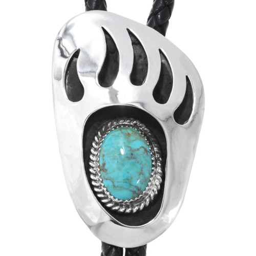Turquoise Silver Bear Paw Bolo Tie Sterling Shadowbox 44617