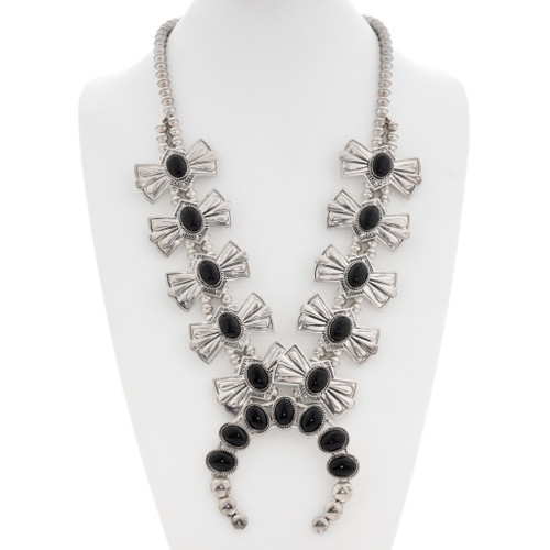 Black Onyx Navajo Squash Blossom Concho Necklace by Verna Blackgoat 44635