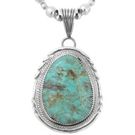 Navajo Sterling Silver Kingman Turquoise Pendant 44658