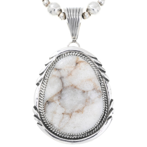 NAVAJO R刻印 シルバー925 ホワイトバッファロー ストーン ペンダント New Mexico White Buffalo Stone Navajo Silver Pendant 44659