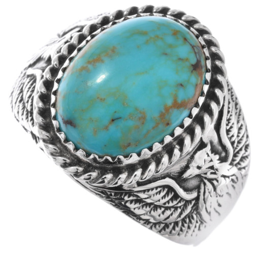 Native American Phoenix Design Turquoise Sterling Mens Ring 46236