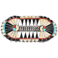 Vintage Zuni Inlaid Gold Mother of Pearl Double Sunface Belt Buckle 46355
