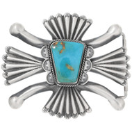 Old Pawn Navajo Sandcast Sterling Silver Blue Turquoise Belt Buckle 46359