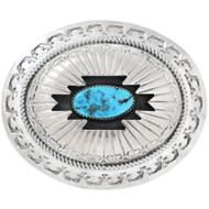 Vintage Navajo Sterling Silver Shadowbox Turquoise Belt Buckle 46361