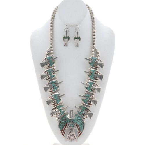 Bird Vintage Native American Zuni Turquoise Sterling Silver Squash Blossom Necklace Old Bird Vintage Native American Zuni Turquoise Sterling Silver Squash Blossom Necklace Old