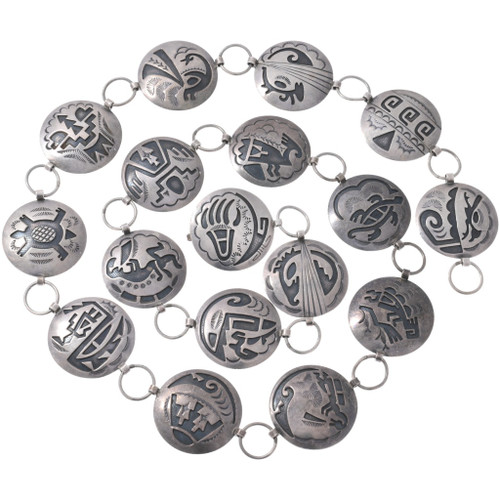 Vintage Navajo Silver Storyteller Link Concho Belt Sterling Jerry