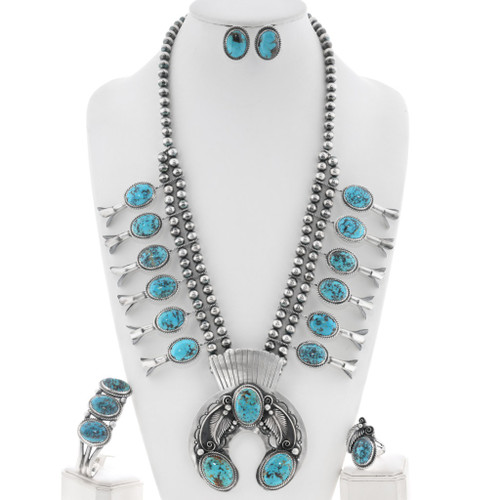 Ithaca Peak Turquoise Navajo Squash Blossom Sterling Silver