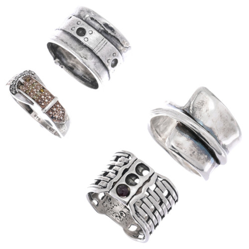 Four Fun Sterling Silver Estate Rings Size 8 45528