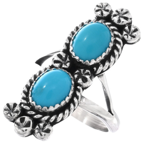 Turquoise Sterling Ladies Ring Silver Double Stone Pointer Style 48574