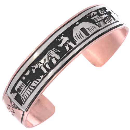 Silver Overlaid Copper Bracelet Navajo Storyteller Cuff by Thomas