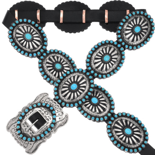 Sleeping Beauty Turquoise Concho Belt Sterling Navajo  display picture 2