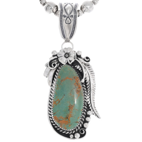 Hachita Turquoise Navajo Pendant Sterling Silver with Bead