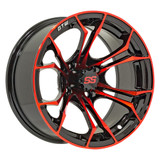 GTW Spyder 14 inch Black and Red Golf Cart Wheel | 3:4 Offset | 4x4 (101.6mm) Bolt Pattern