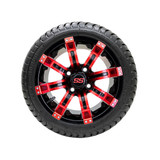 12" Tempest Black/Red Golf Cart Wheels on 215/35-12 (18") DOT Tires-Set of 4