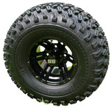 10" Bulldog Gloss Black Wheels and 22" All Terrain Golf Cart Tires-Set of 4