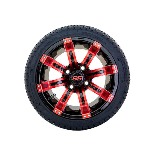 Set of 4 GTW 12" Tempest Black/Red Golf Cart Wheels on 205/30-12 (18") Tires